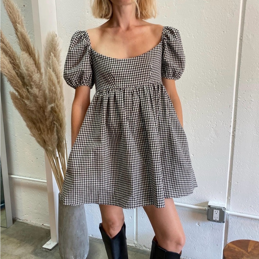 Limited Edition Delfina Dress in Gingham Twill 🌹 Gingham Puff Sleeve Dress